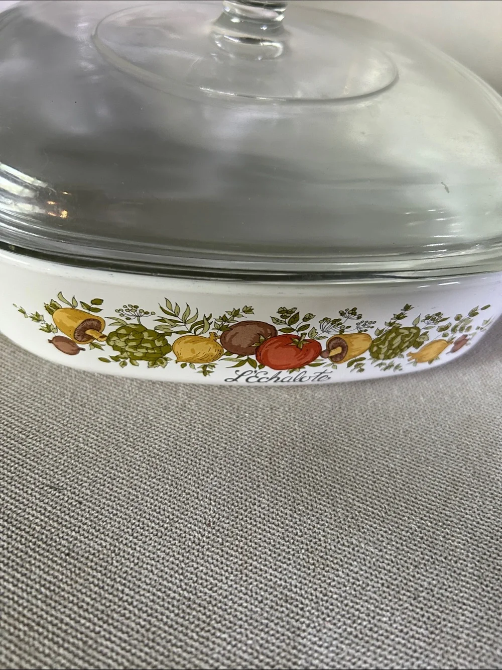 Corningware White Floral & Fruit Covered Casserole with Glass Lid